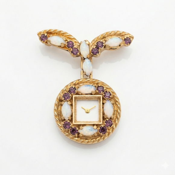 Avon Jewelry - Avon Gold Plated Vintage Brooch with Purple and White Accents